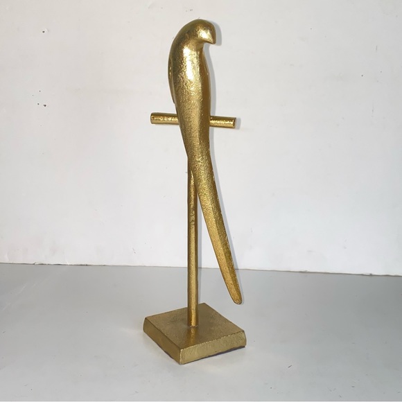Vintage Gold Metal Parrot Bird On Perch 13" Table Top Sculpture - Picture 2 of 15
